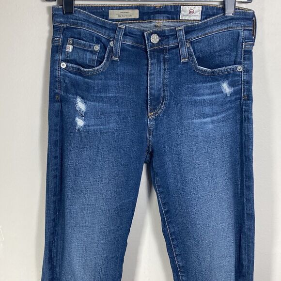 AG Adriano Goldschmeid Jeans 26 (26x27") Blue Mid Rise Straight Leg Distressed - Picture 4 of 15